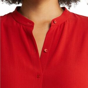 Eileen Fisher Mandarin Collar Sleeveless Silk Top, Red, Button-Down, S